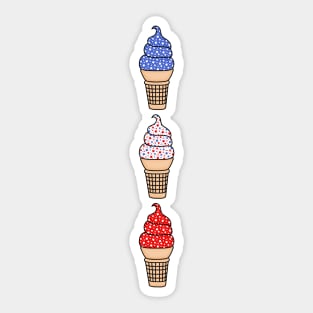 Red, White, and Blue Ice Cream Cones, with Star Sprinkles Sticker
